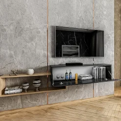 Mobile porta TV sospeso 210x48h cm moderno rovere nero Brigida