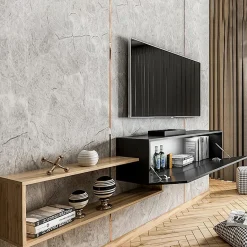 Mobile porta TV sospeso 210x48h cm moderno rovere nero Brigida