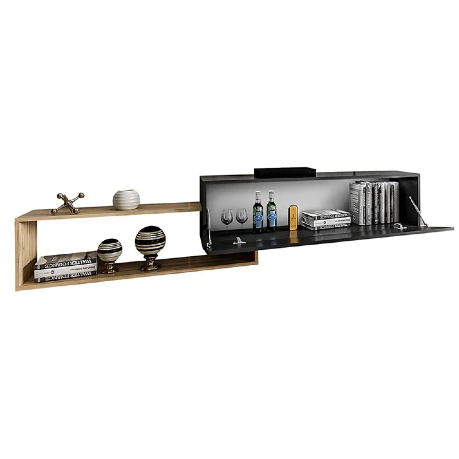 Mobile porta TV sospeso 210x48h cm moderno rovere nero Brigida