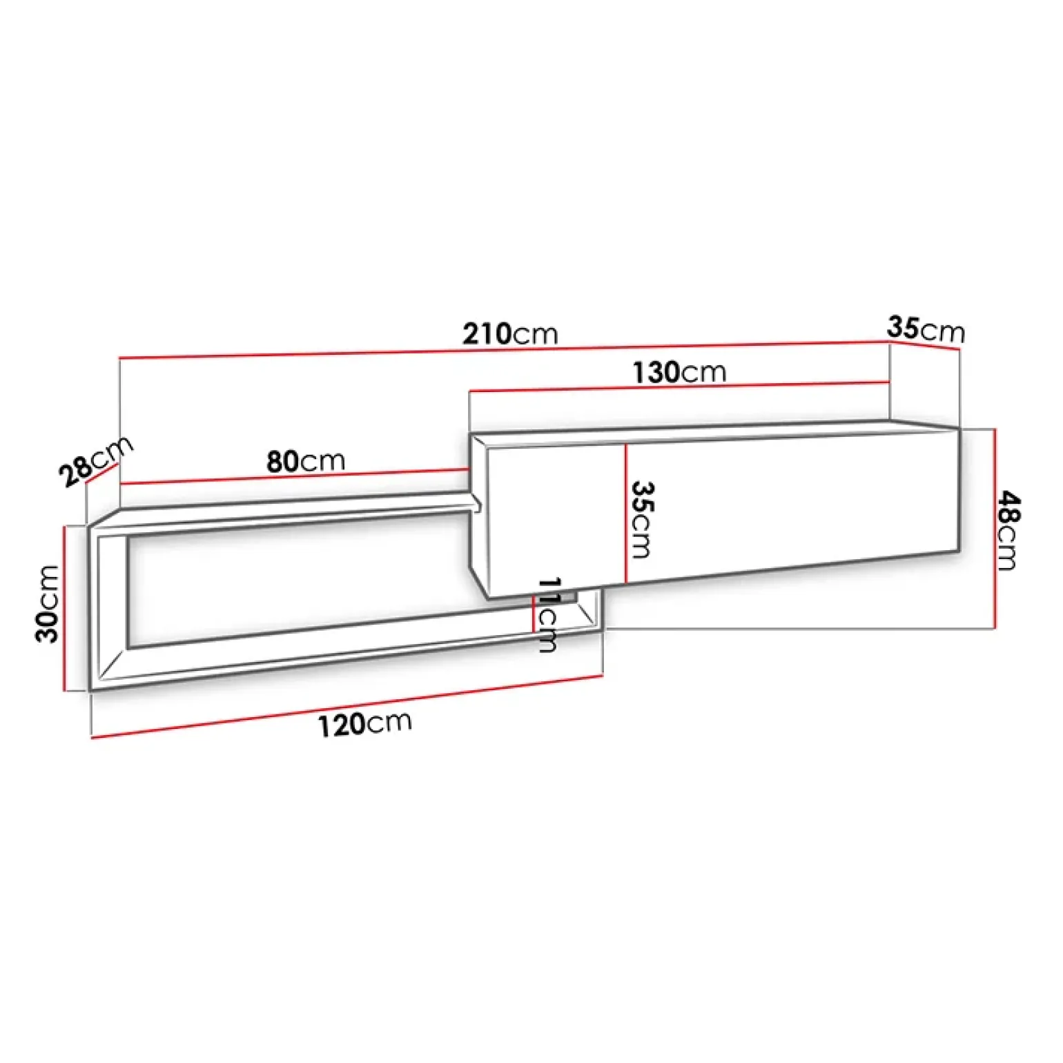 Mobile porta TV sospeso 210x48h cm moderno rovere nero Brigida