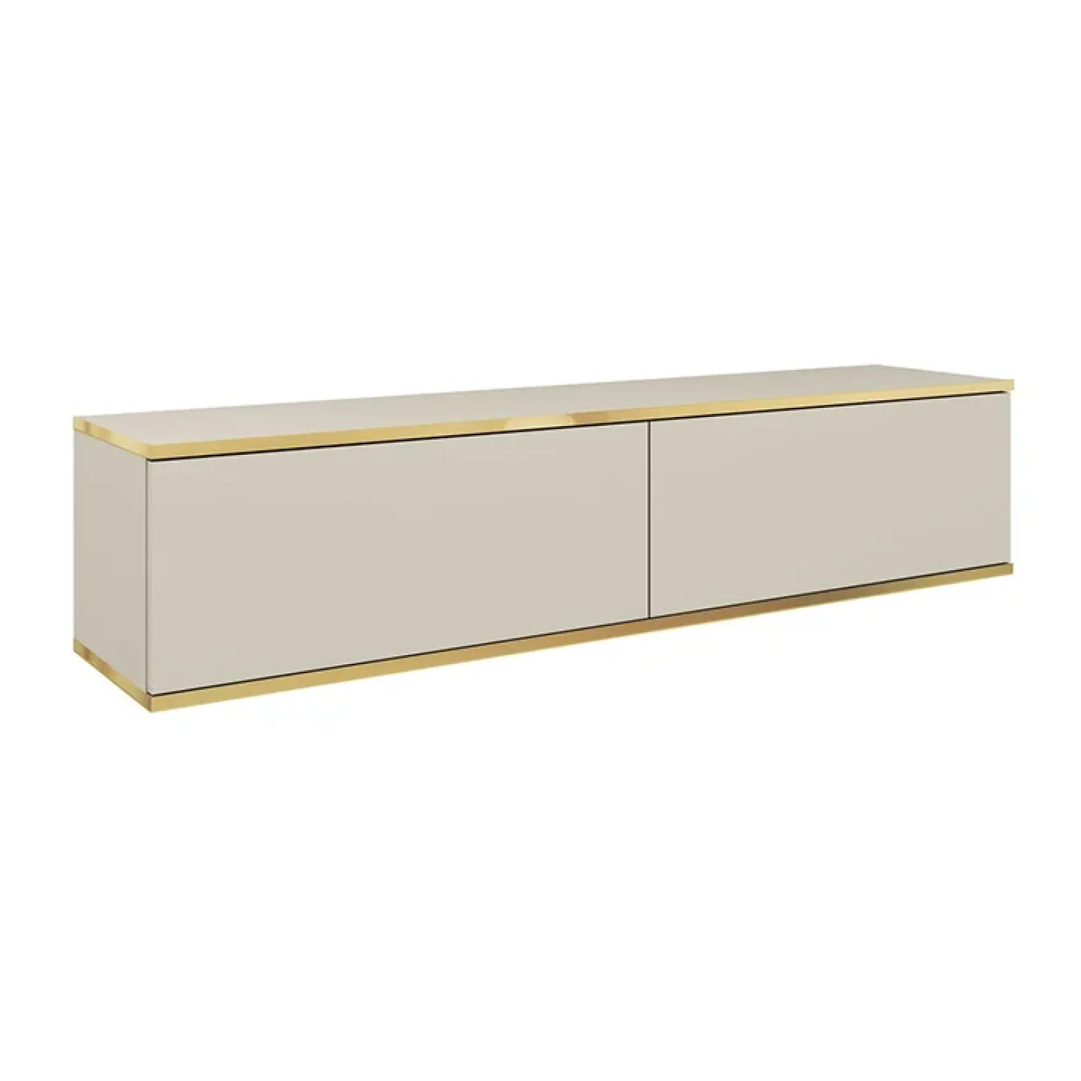 Mobile porta TV sospeso 135x30h cm 2 ante moderno beige oro Linus