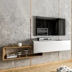 Mobile porta TV sospeso 210x48h cm moderno rovere bianco Brigida