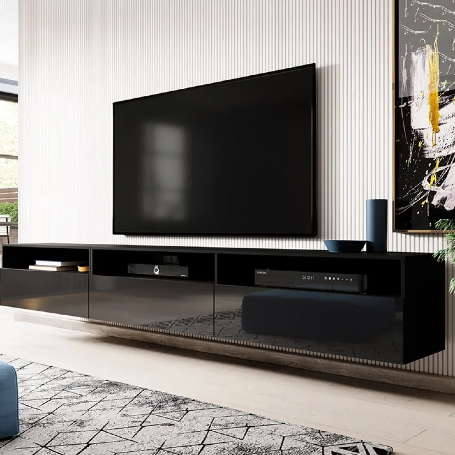 Mobile porta TV sospeso 270x42h cm nero Emotion Gihome®
