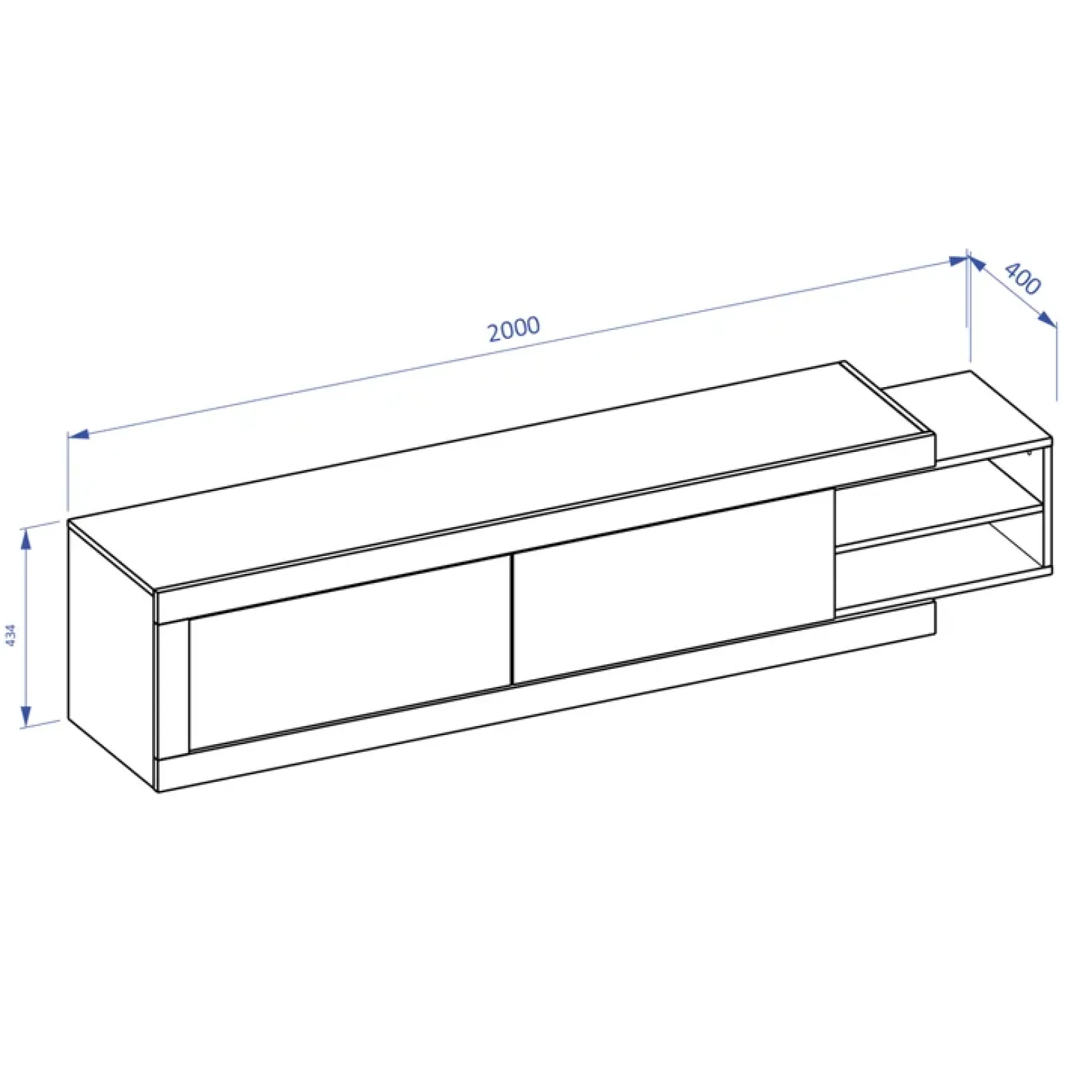 Mobile porta TV 200/242x 44h cm 2 ante moderno estraibile bianco lucido rovere Aria