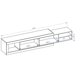 Mobile porta TV 200/242x 44h cm 2 ante moderno estraibile bianco lucido rovere Aria