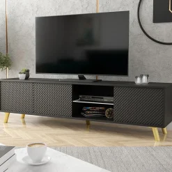 Mobile porta tv 175x42cm 2 vani a giorno 3 ante nero Nyborg