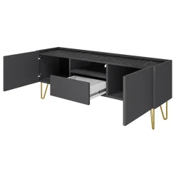 Mobile porta TV 144x55h cm 2 ante 1 cassetto grafite marmo nero Visby