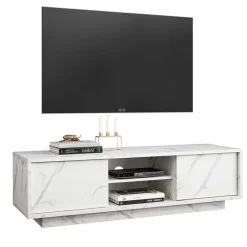Mobile porta TV 139x44h cm 2 ante soggiorno effetto marmo bianco Viking