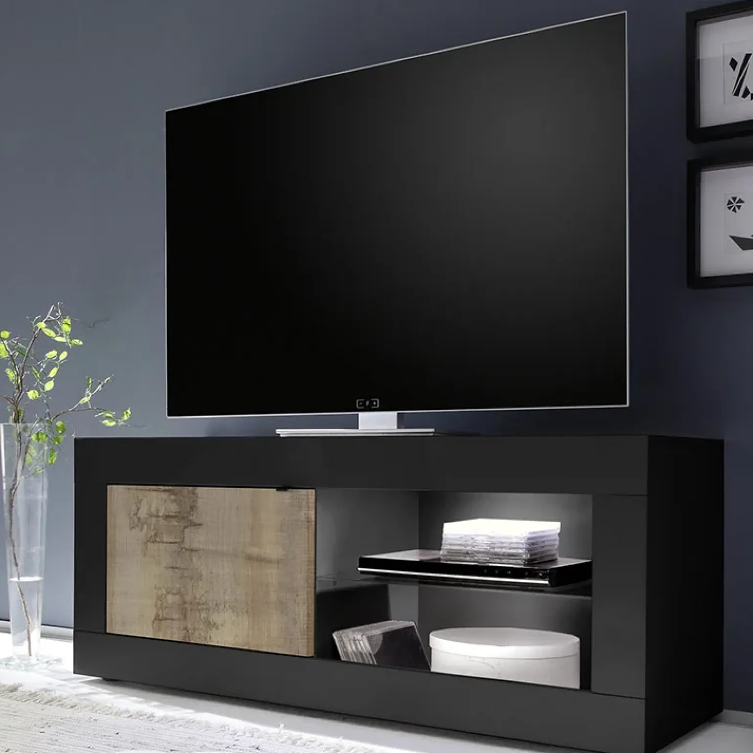 Mobile porta TV 140x56h cm 1 anta nero pero Eternity