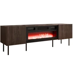 Mobile porta TV 181x58h cm 2 ante con caminetto noce cannettato Gabiot