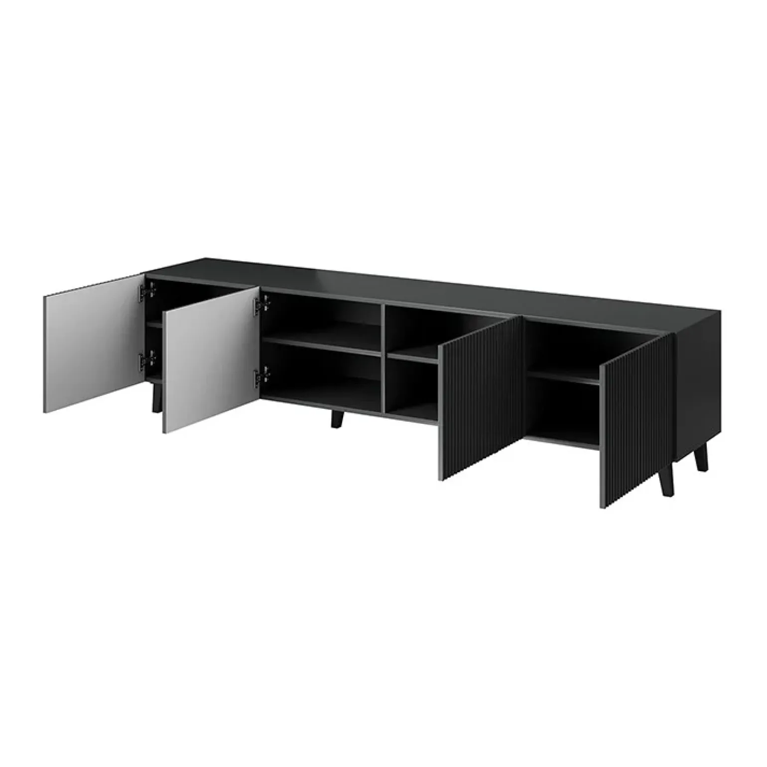 Mobile porta TV 201x53h cm 4 ante cannettato antracite Essence