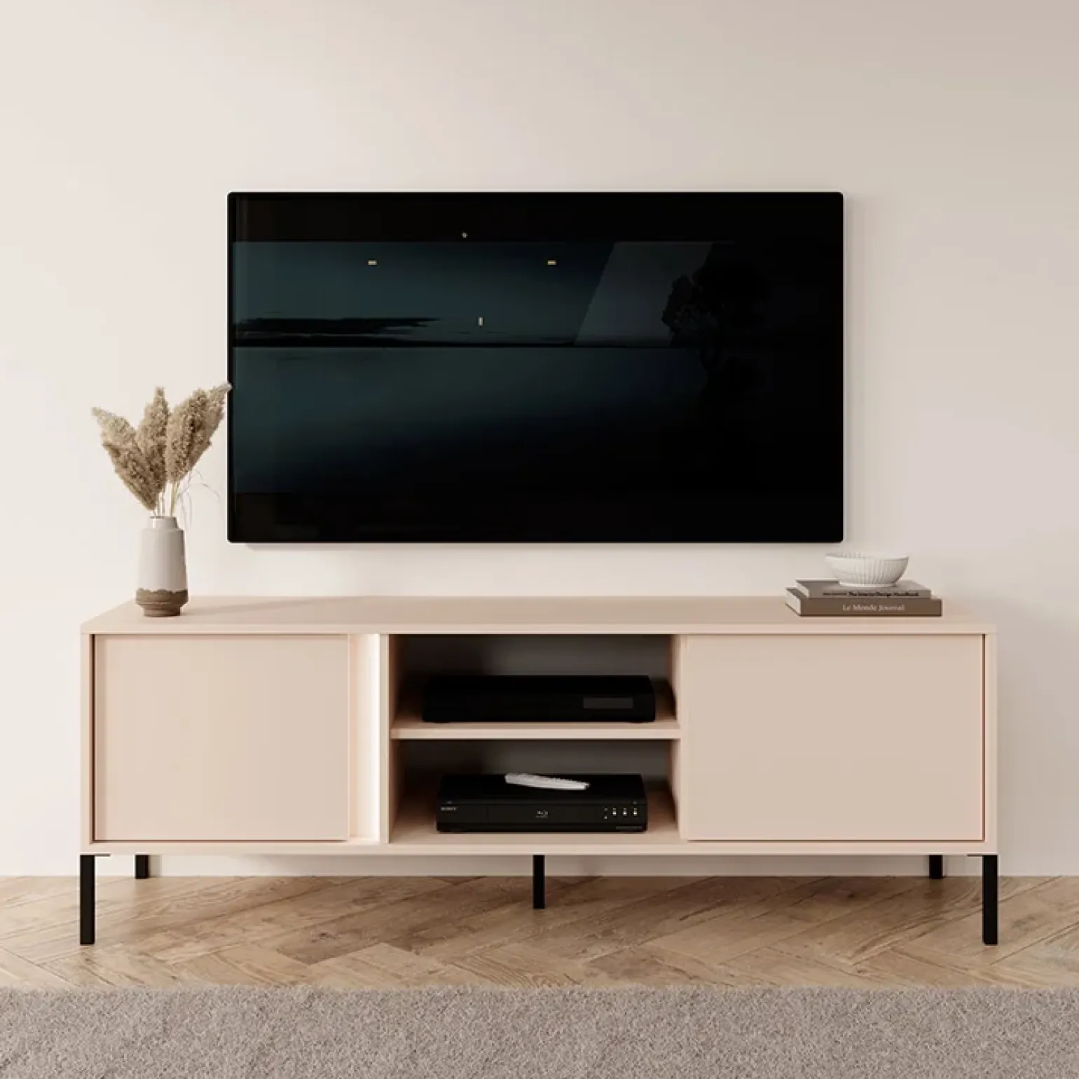 Mobile porta TV 153x54h cm 2 ante 2 vani moderno beige Melly