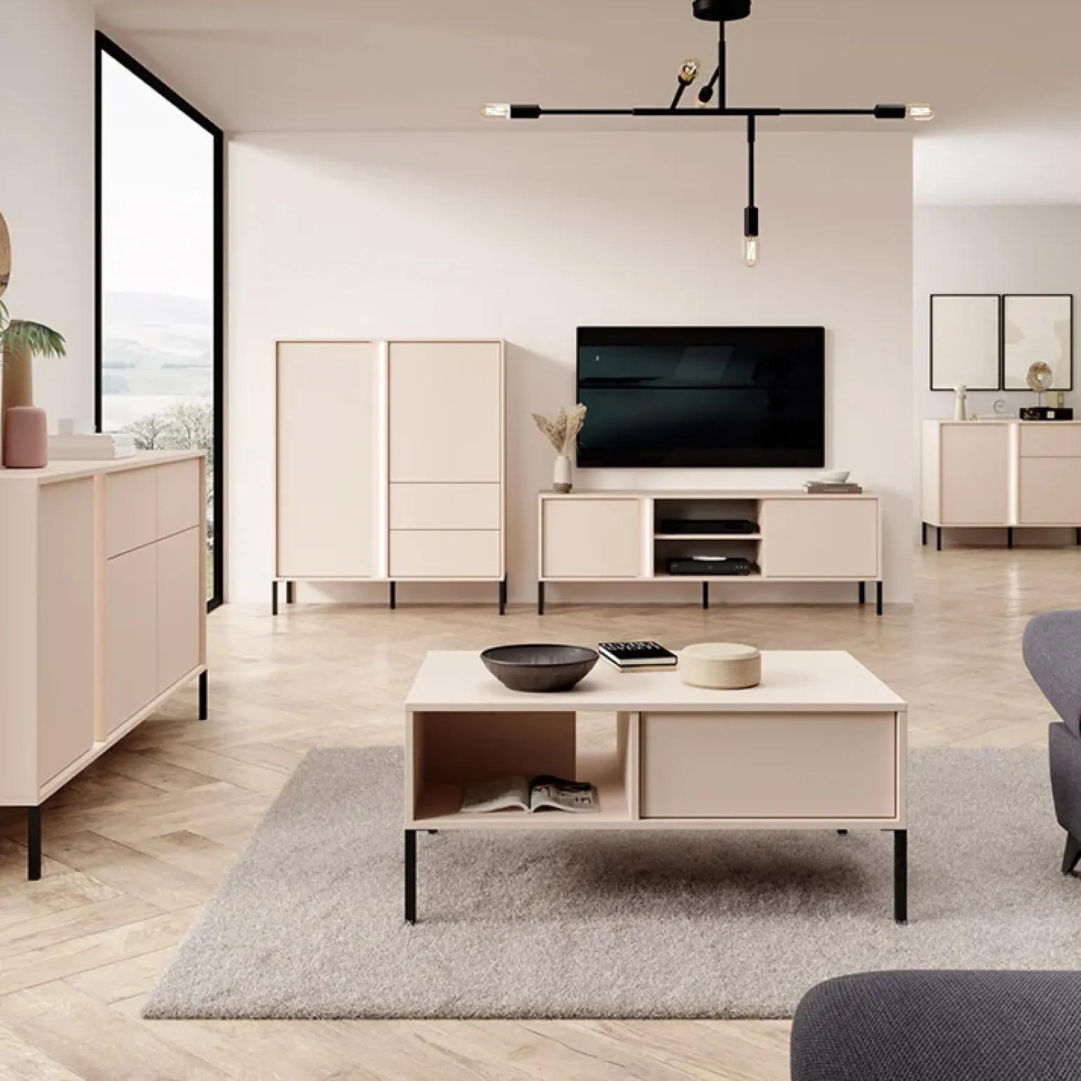 Mobile porta TV 153x54h cm 2 ante 2 vani moderno beige Melly