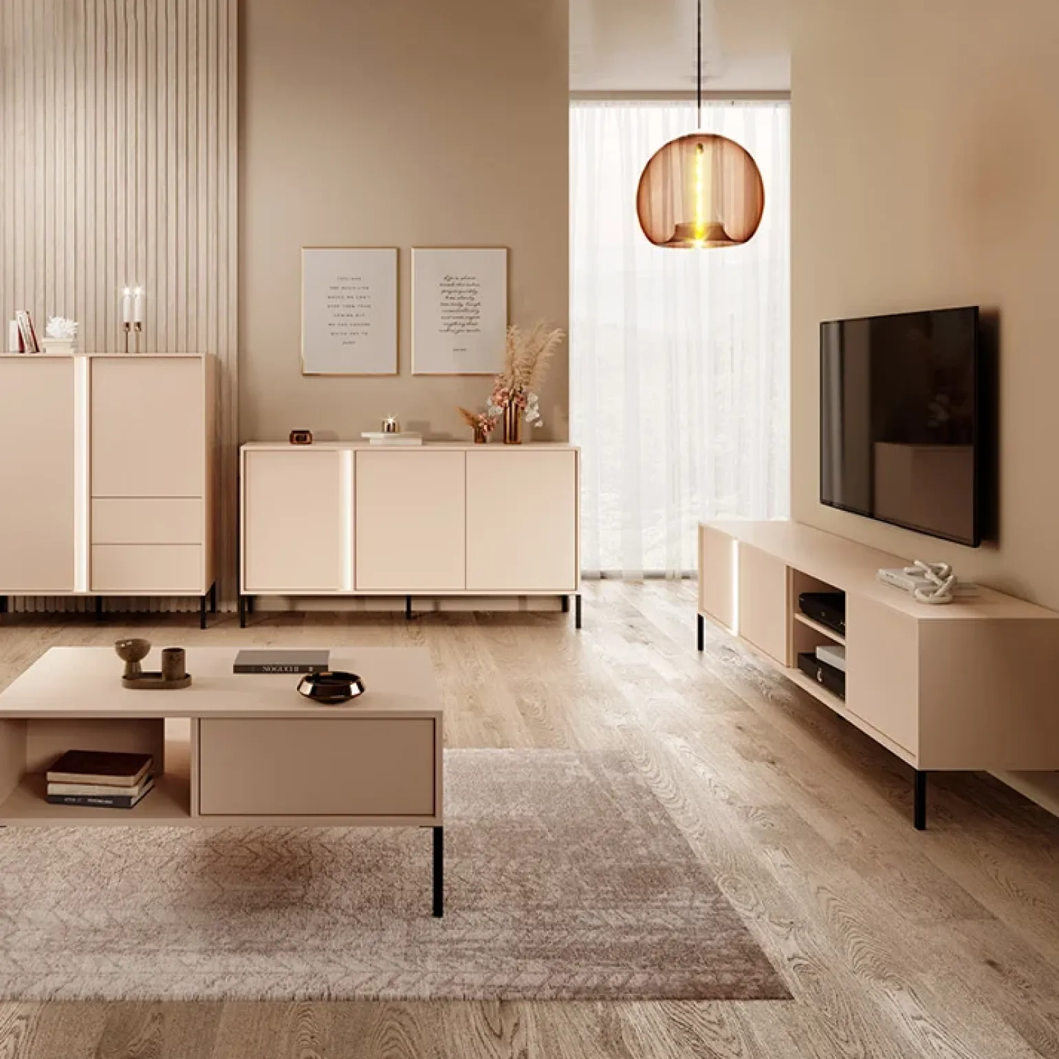 Mobile porta TV 153x54h cm 2 ante 2 vani moderno beige Melly