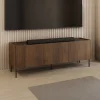 Mobile porta TV 144x50h cm 3 ante piano effetto marmo nero noce Caliva