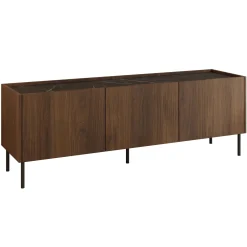 Mobile porta TV 144x50h cm 3 ante piano effetto marmo nero noce Caliva