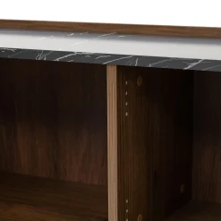 Mobile porta TV 144x50h cm 3 ante piano effetto marmo nero noce Caliva