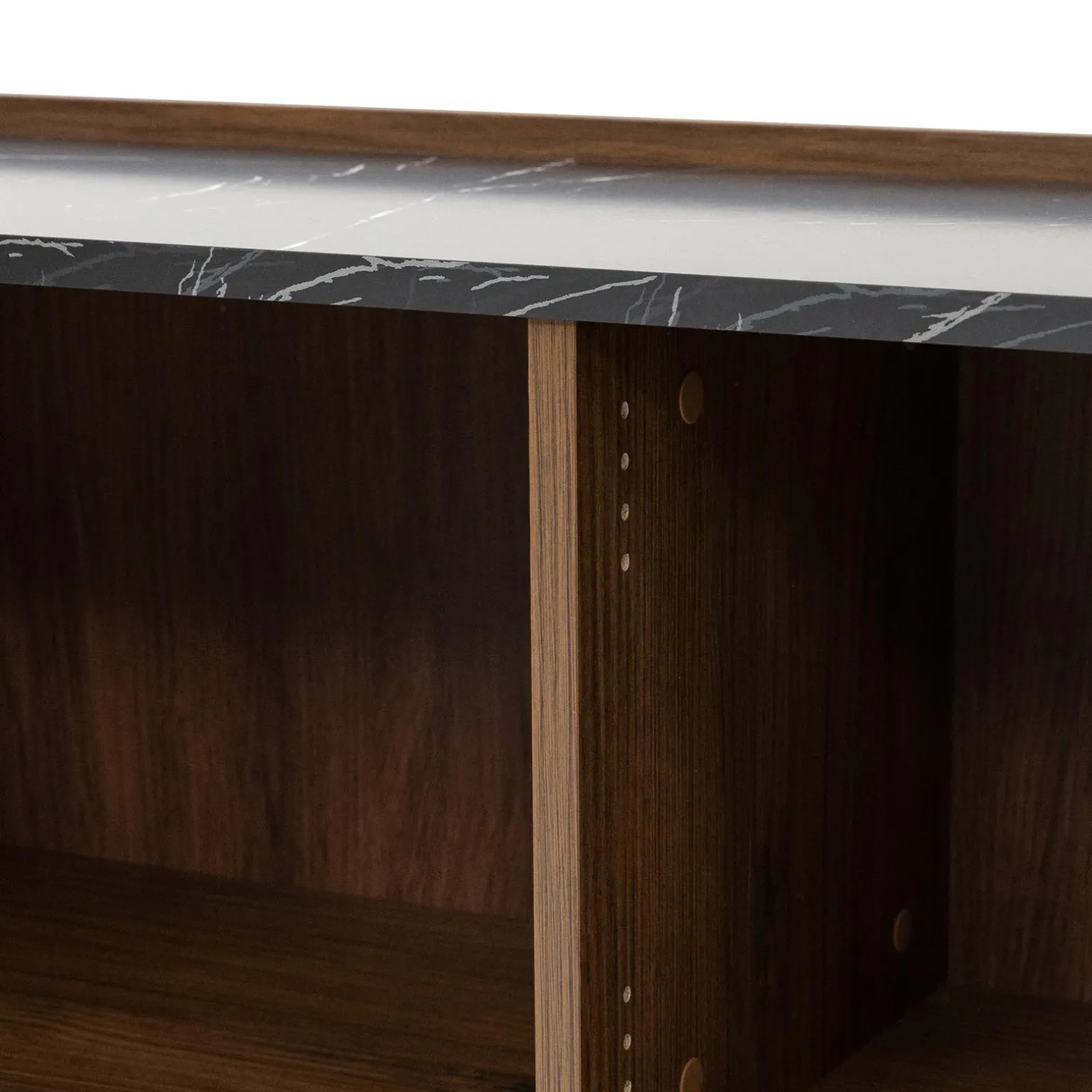 Mobile porta TV 144x50h cm 3 ante piano effetto marmo nero noce Caliva