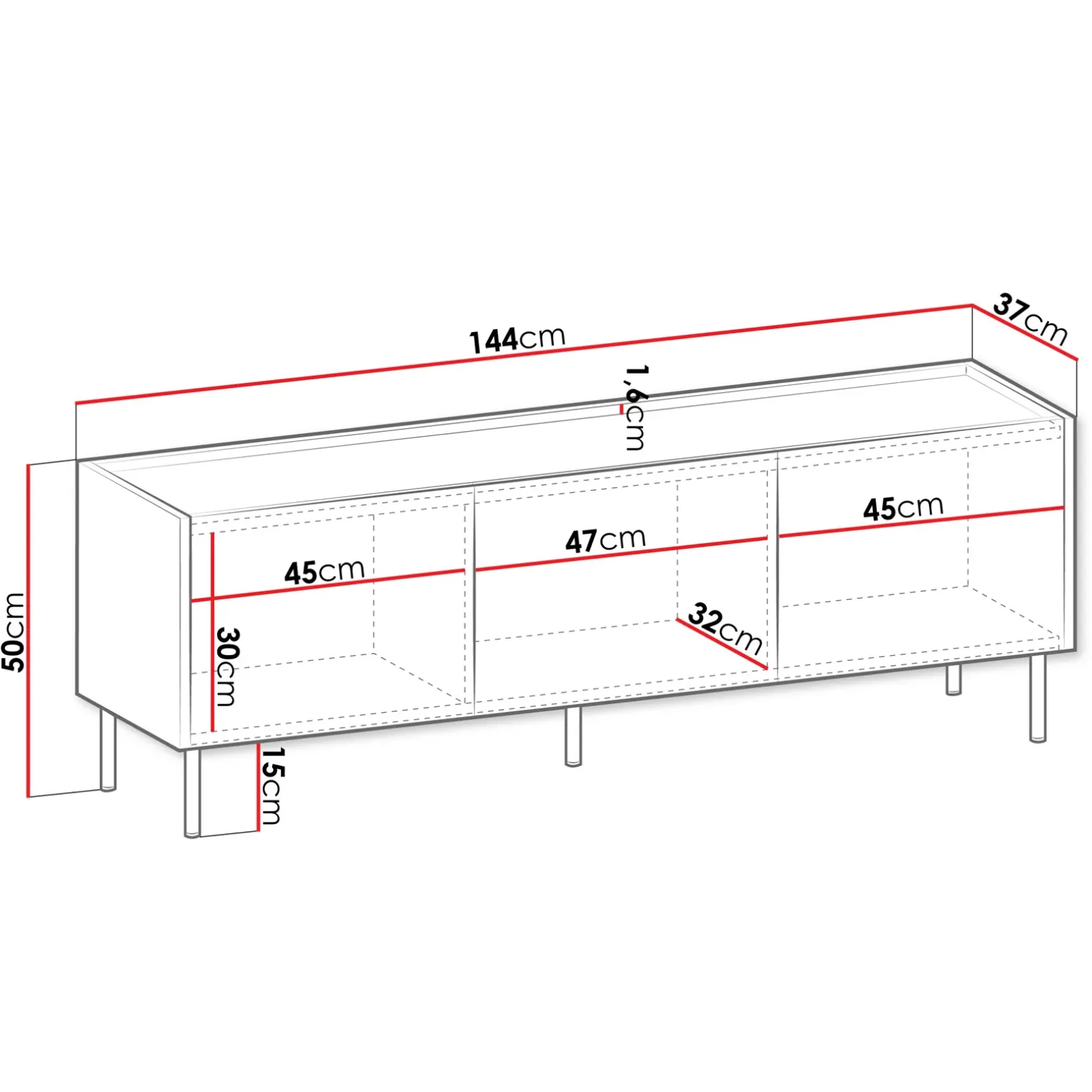 Mobile porta TV 144x50h cm 3 ante piano effetto marmo nero noce Caliva