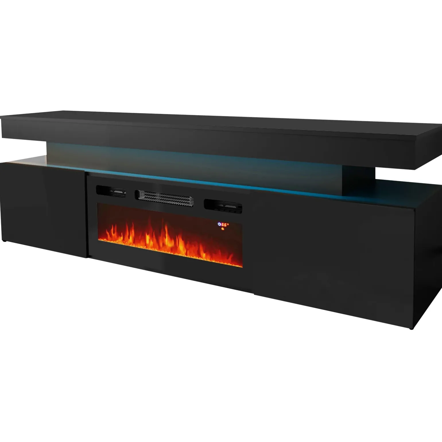 Mobile porta TV 190x59h cm 2 ante con caminetto con LED nero Lumus