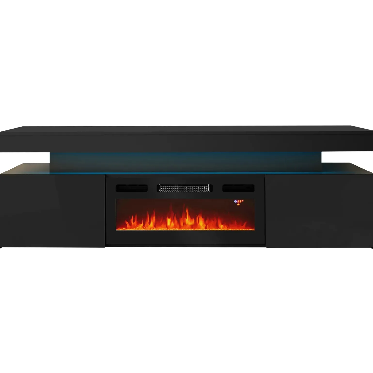 Mobile porta TV 190x59h cm 2 ante con caminetto con LED nero Lumus