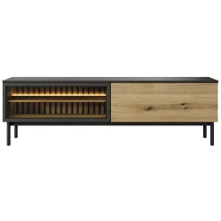 Mobile porta TV 180x55h cm 2 ante con led nero opaco rovere Amel