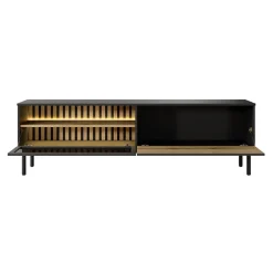 Mobile porta TV 180x55h cm 2 ante con led nero opaco rovere Amel