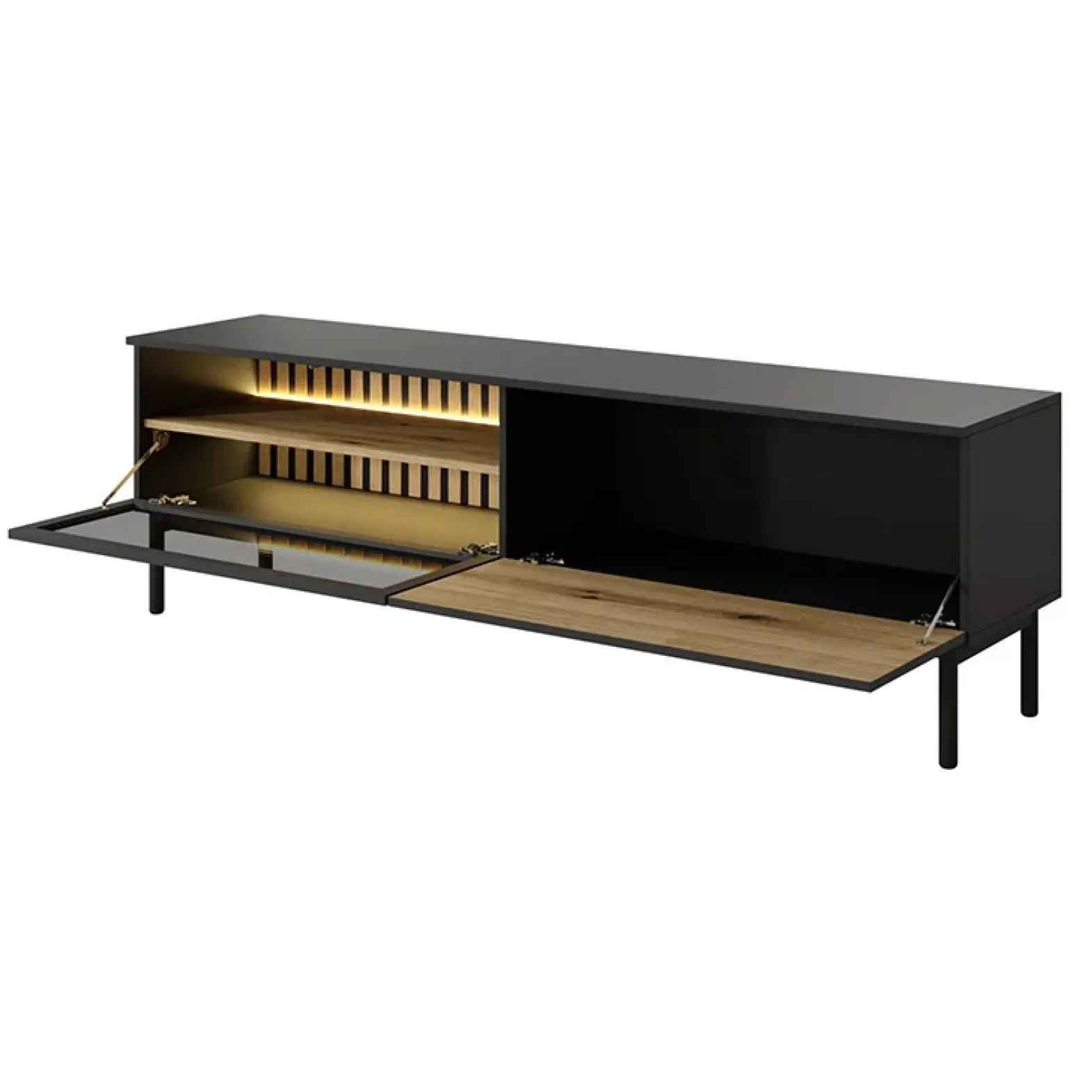 Mobile porta TV 180x55h cm 2 ante con led nero opaco rovere Amel