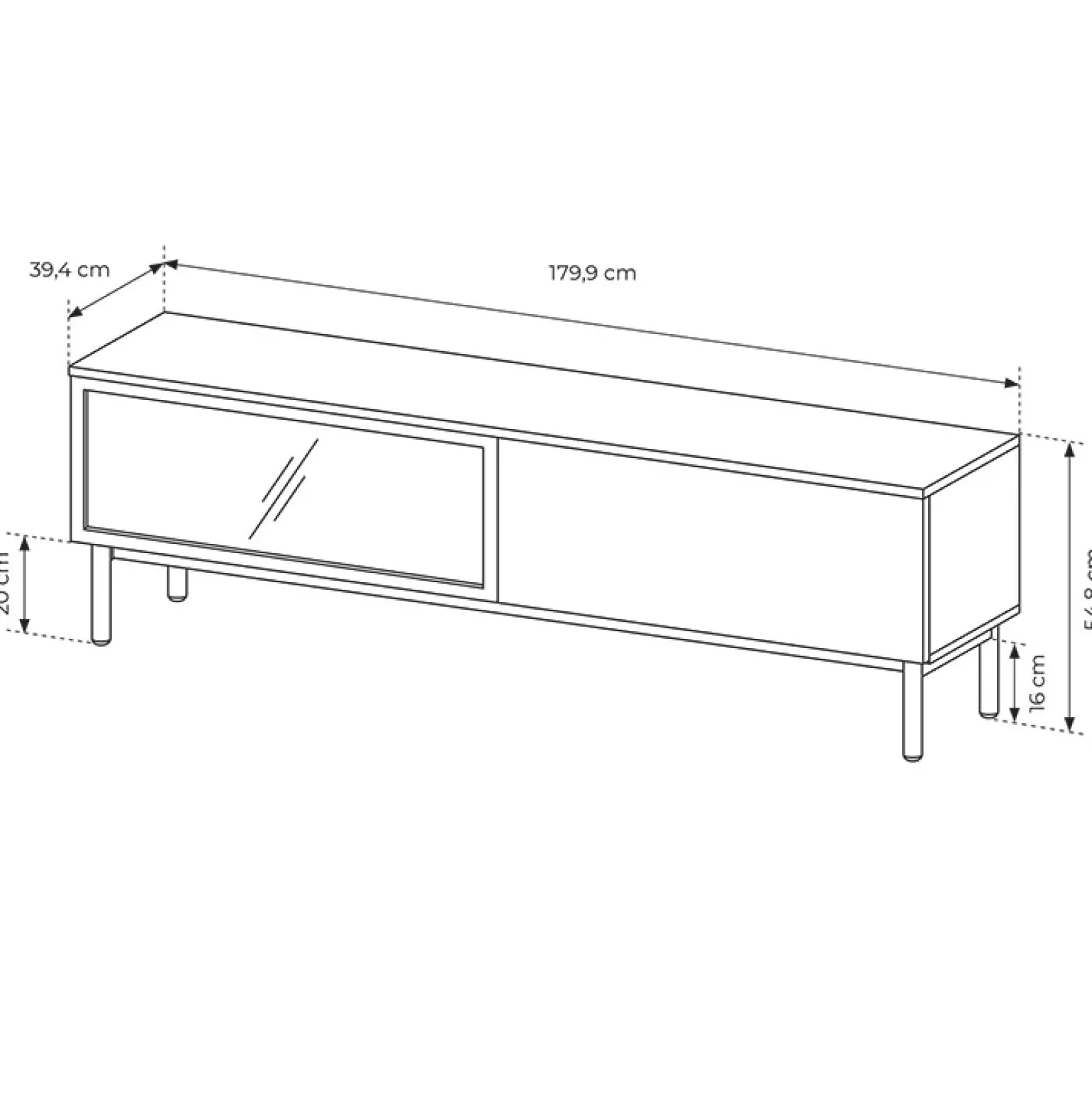 Mobile porta TV 180x55h cm 2 ante con led nero opaco rovere Amel