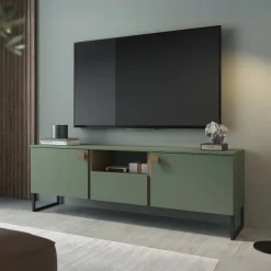 Mobile porta TV 179x60h cm 2 ante 1 cassetto verde salvia scuro rovere Selvia