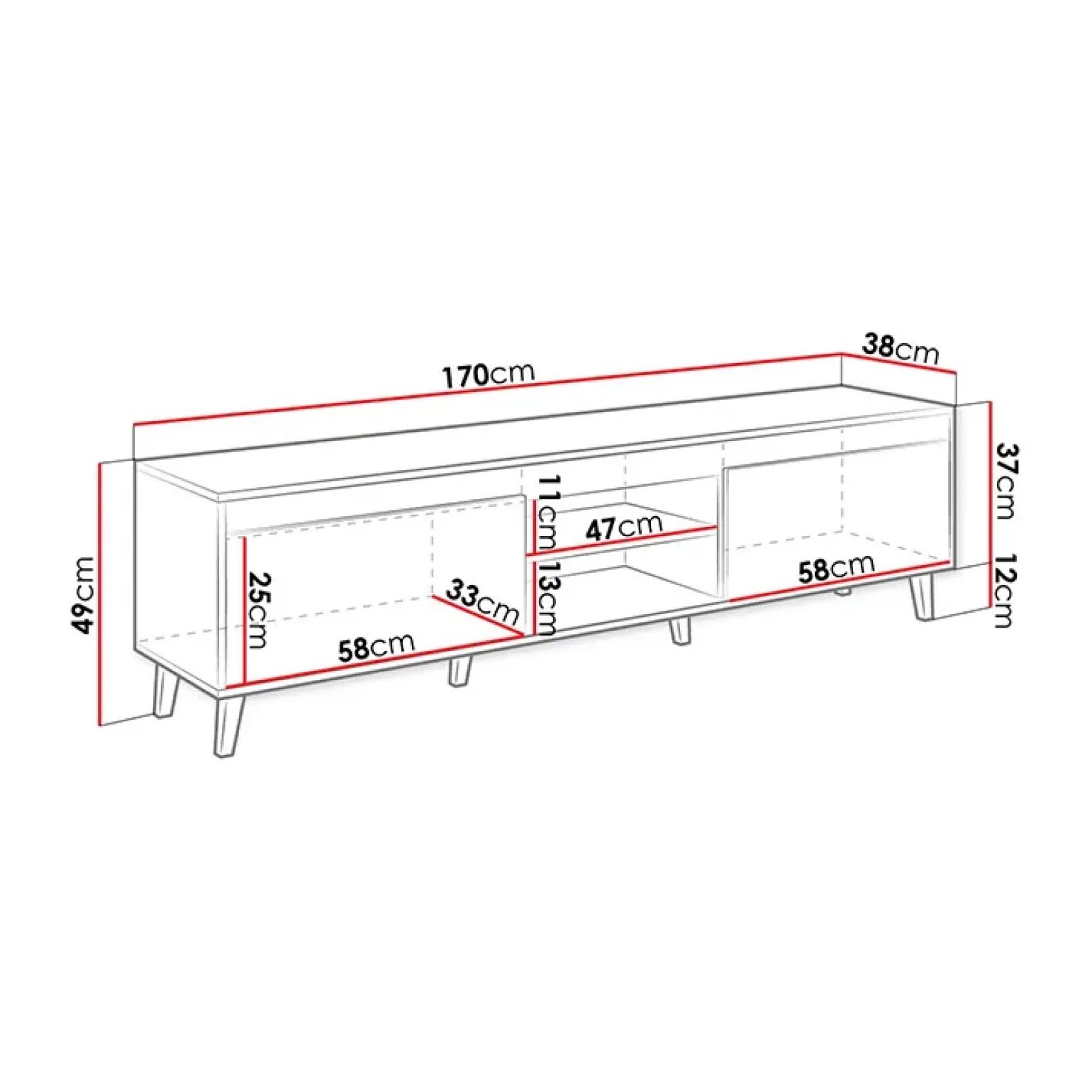 Mobile porta TV 170x49h cm 2 ante 2 vani a giorno rovere antracite Salisburgo