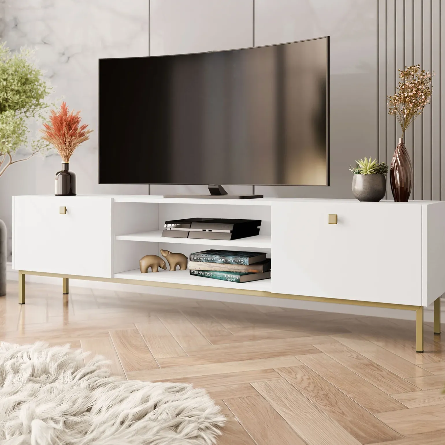 Mobile porta TV 180x48h cm 2 ante 2 vani bianco opaco Giuggiola