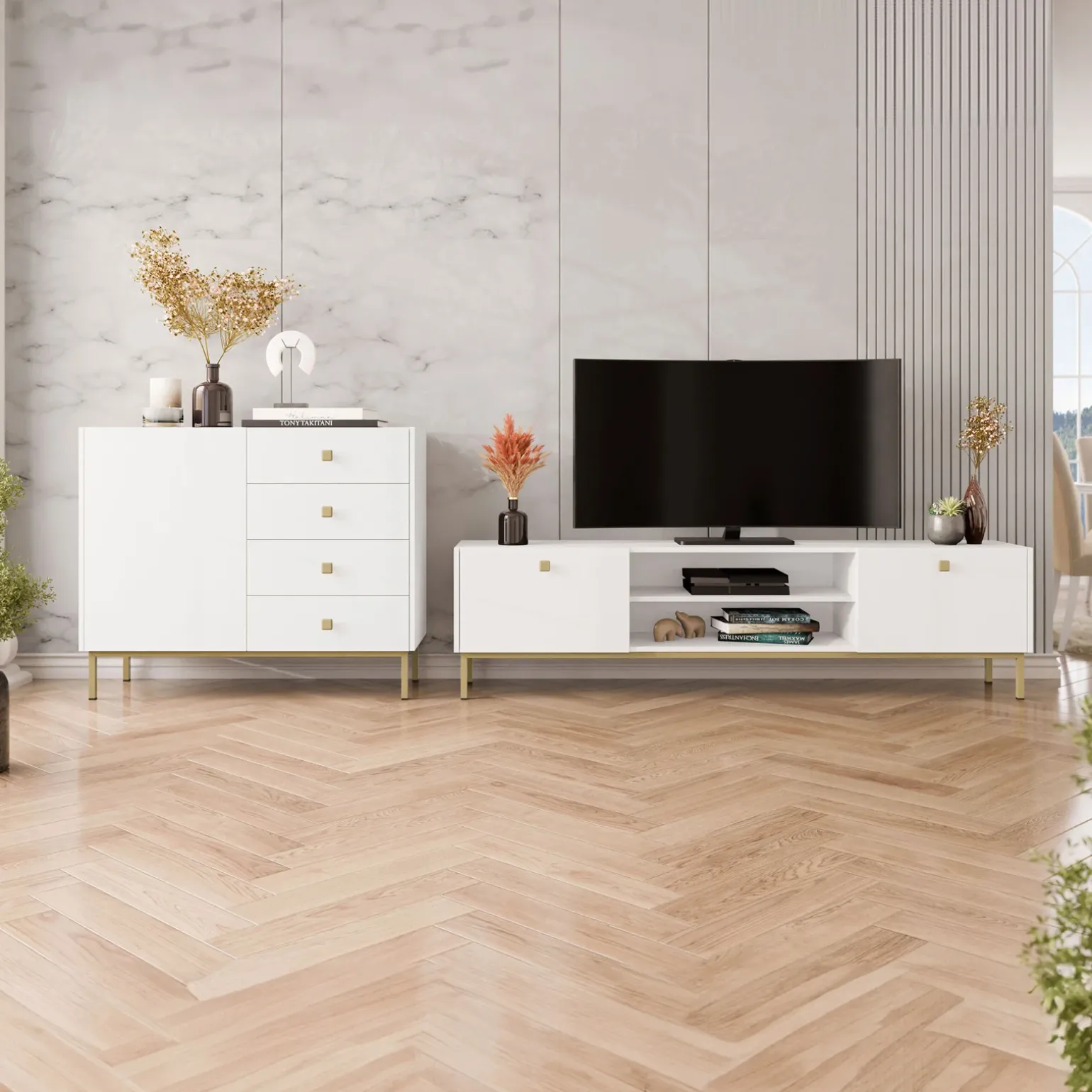 Mobile porta TV 180x48h cm 2 ante 2 vani bianco opaco Giuggiola