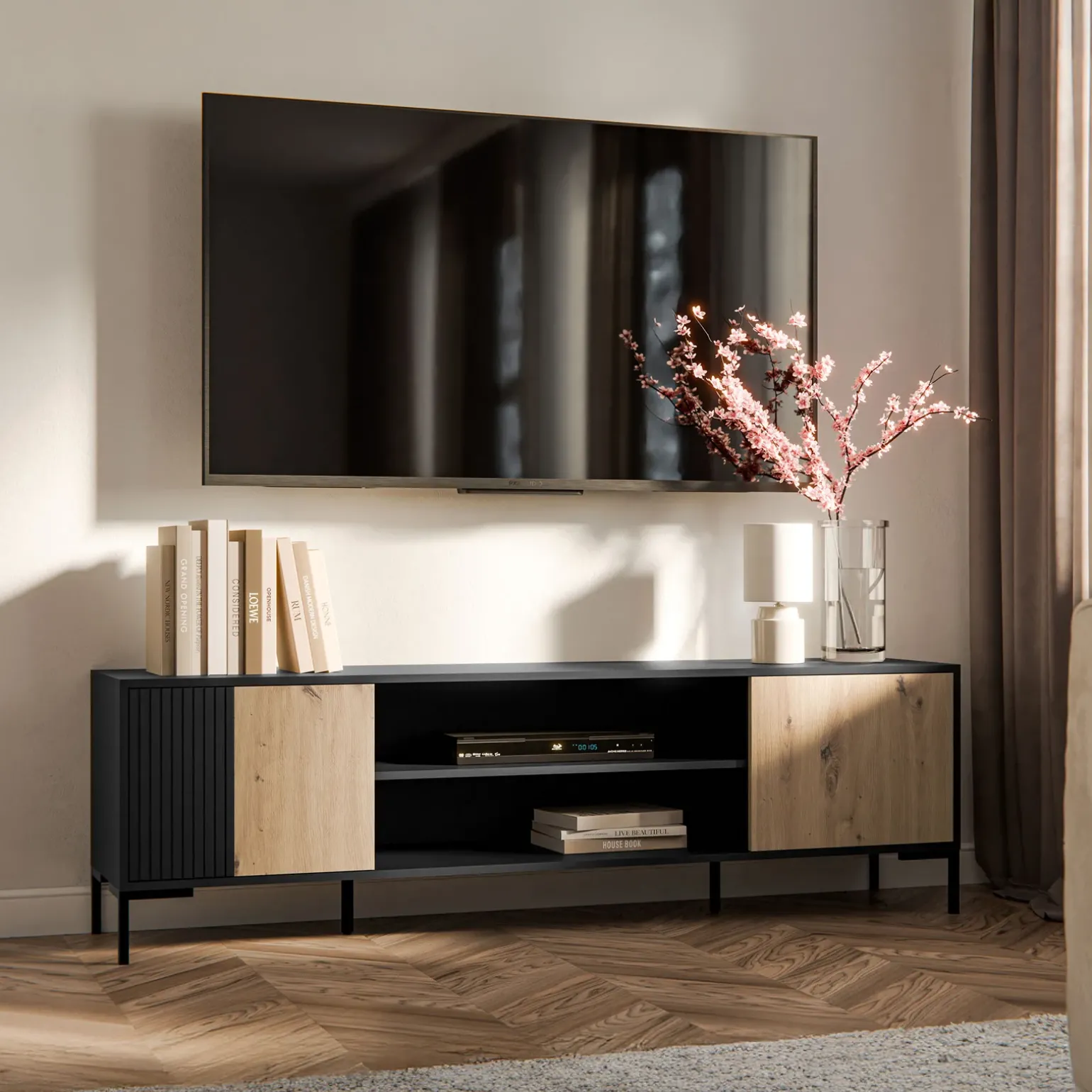 Mobile porta TV 180x54h cm 2 ante rovere nero Duble