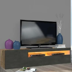 Mobile porta TV 155x37h cm 1 anta antracite Light Small Gihome®