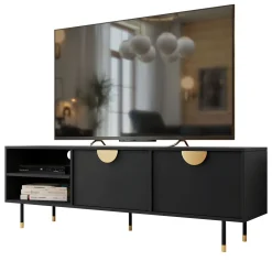 Mobile porta tv 180x58h cm 1 anta 2 vani a giorno nero oro Oriana
