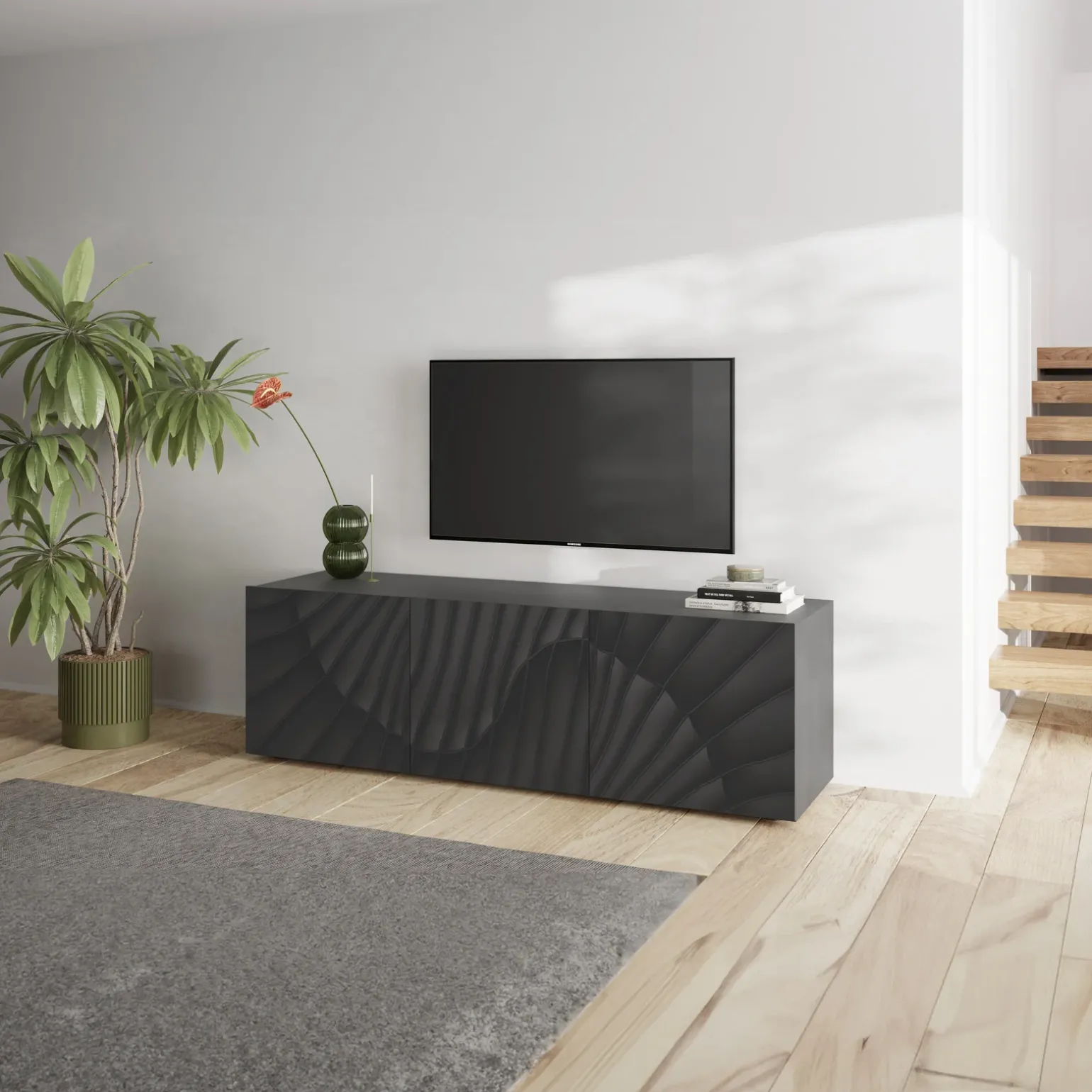 Mobile porta TV 181x69h cm 3 ante antracite frontali serigrafati Seira