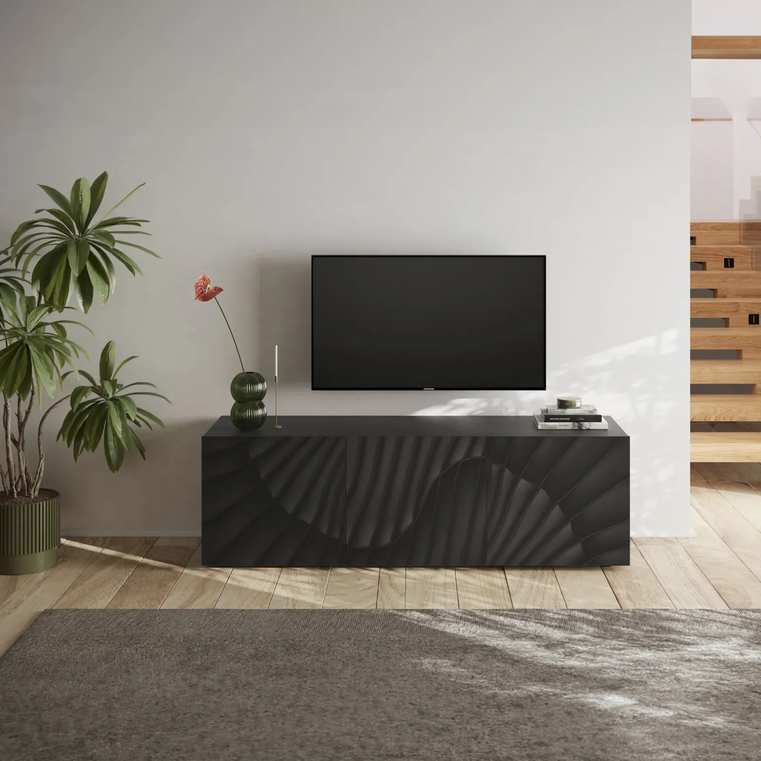 Mobile porta TV 181x69h cm 3 ante antracite frontali serigrafati Seira