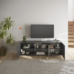 Mobile porta TV 181x69h cm 3 ante antracite frontali serigrafati Seira