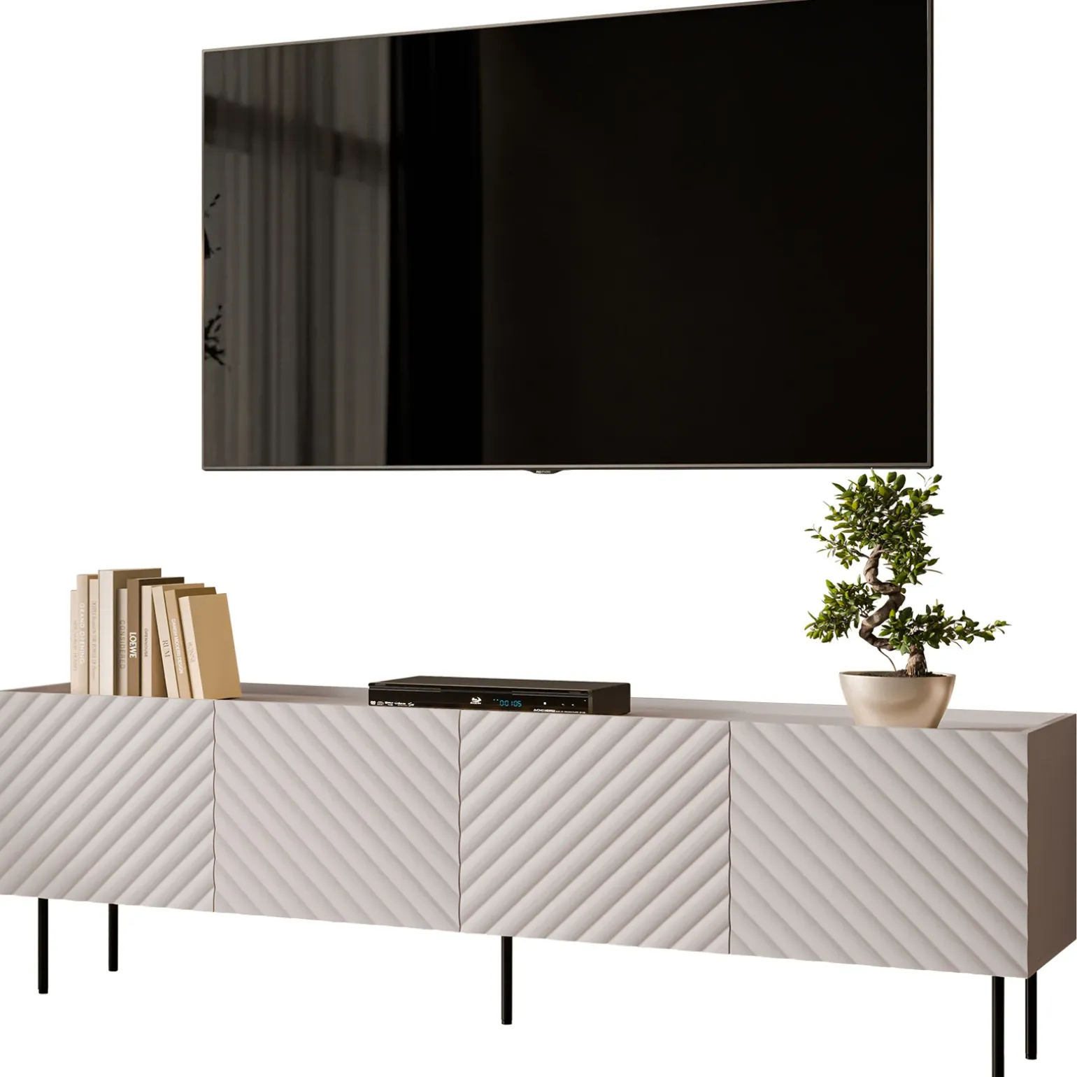 Mobile porta TV 200x59h cm 4 ante con frontali decorati beige Daniele