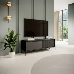 Mobile porta TV 154x54h cm 2 ante nero opaco cannettato Ciar
