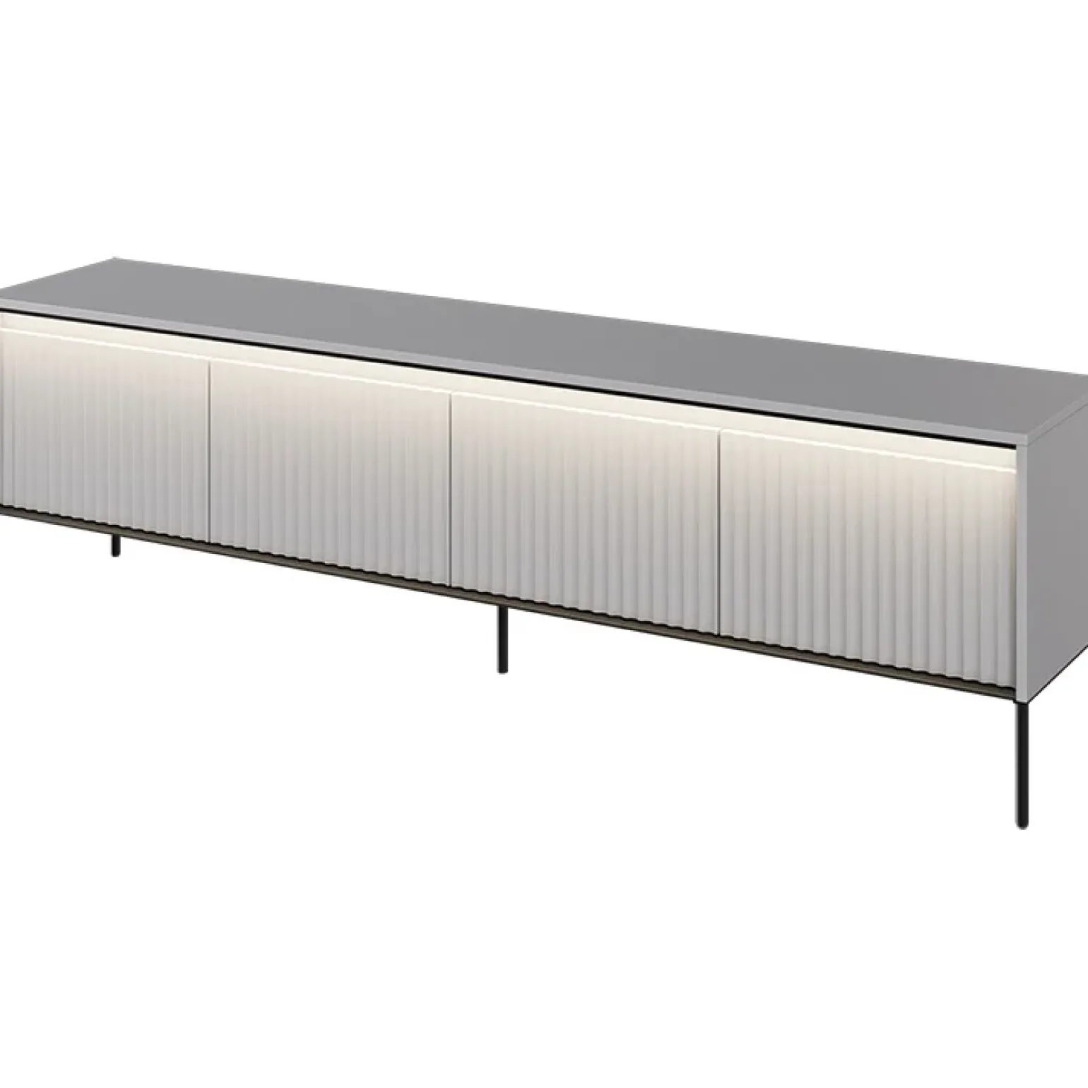 Mobile porta TV 193x56h cm 4 ante led cannettato grigio nero Camelia