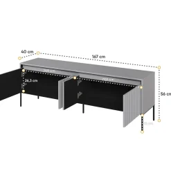 Mobile porta TV 193x56h cm 4 ante led cannettato grigio nero Camelia