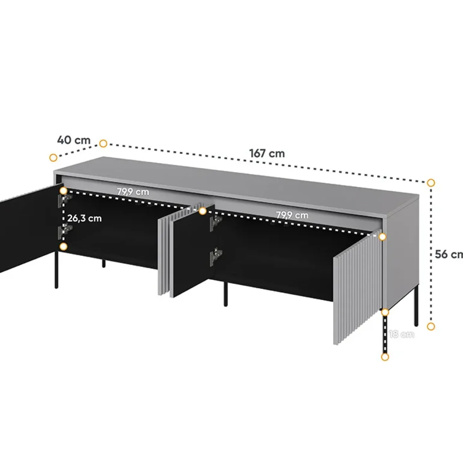 Mobile porta TV 193x56h cm 4 ante led cannettato grigio nero Camelia