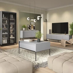 Mobile porta TV 193x56h cm 4 ante led cannettato grigio nero Camelia
