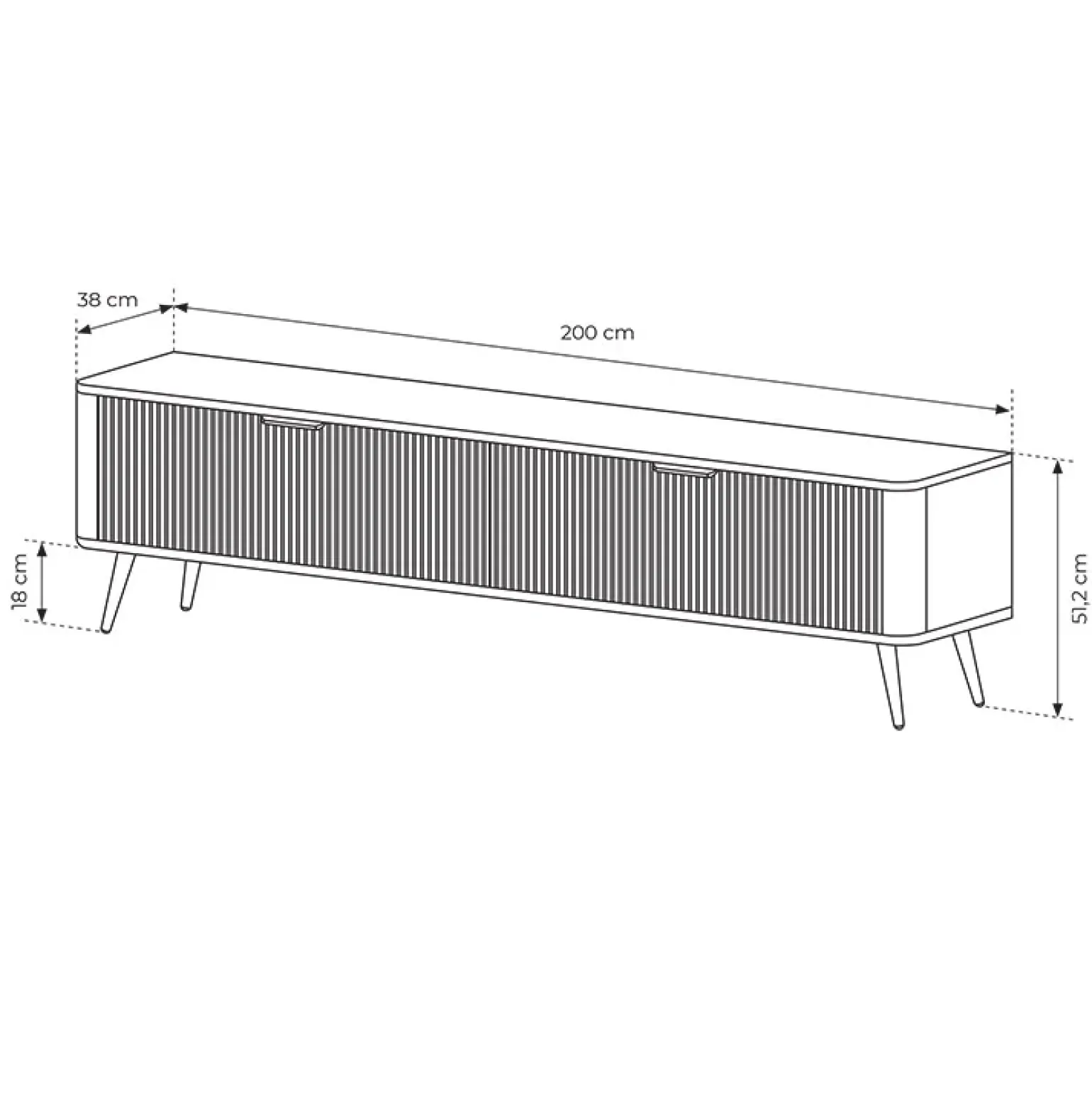 Mobile porta TV 200x51h cm 2 ante nero opaco cannettato Ramis