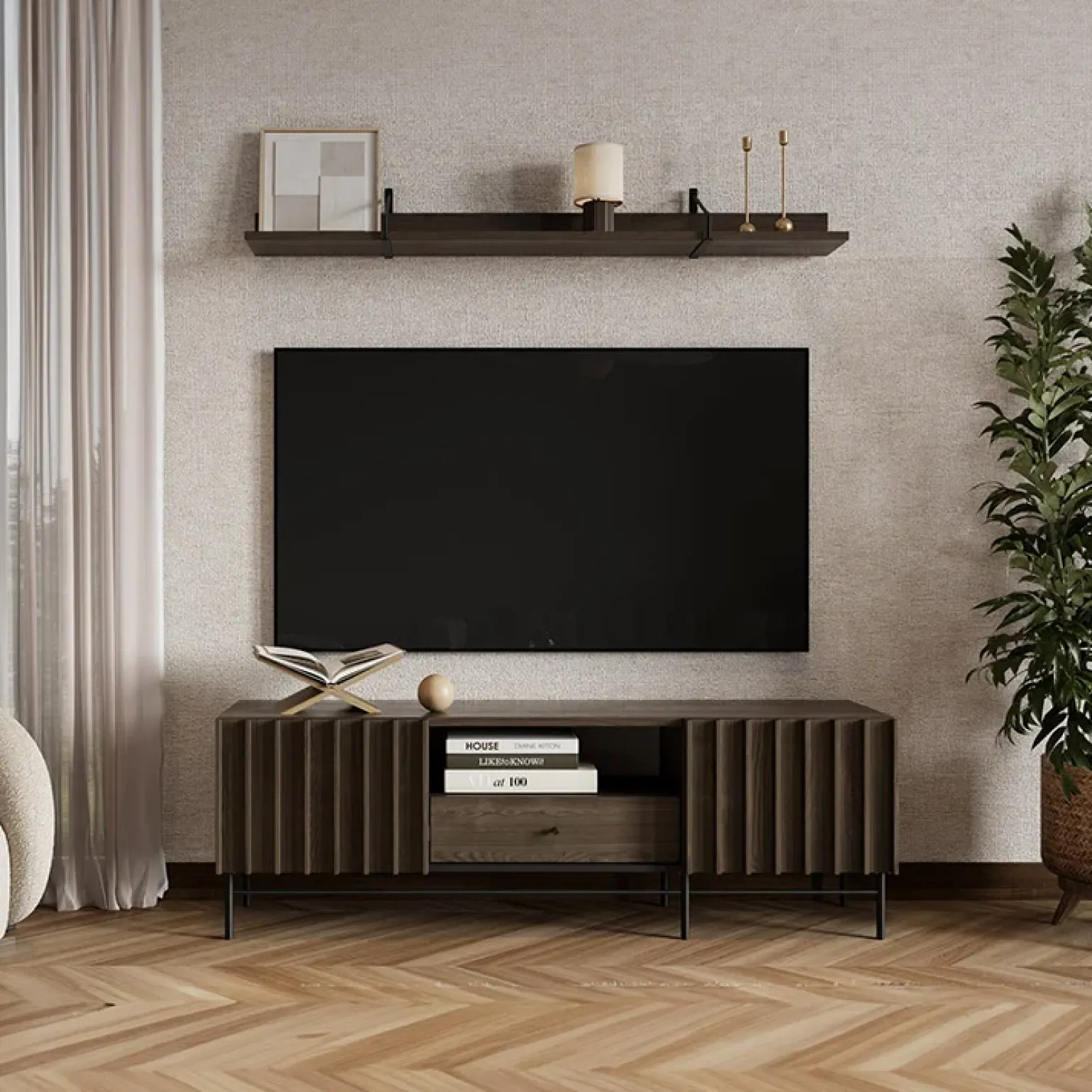 Mobile porta TV 165x55h cm 2 ante cassetto wengè Blackwood