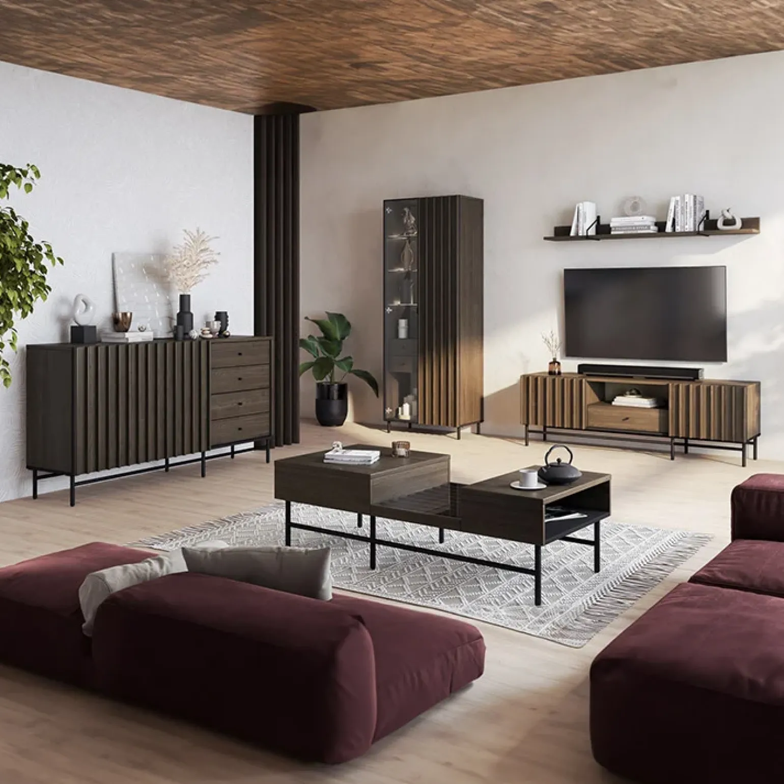 Mobile porta TV 165x55h cm 2 ante cassetto wengè Blackwood