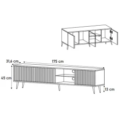 Mobile porta TV 175x45h cm 3 ante e vani a giorno nero Celestia