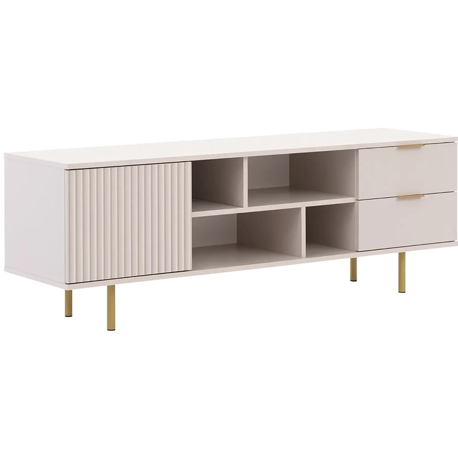 Mobile porta tv 150x52h cm 1 anta 2 cassetti cannettato moderno beige Vanessa